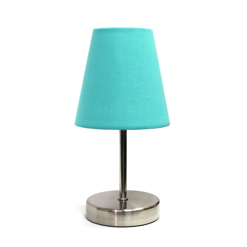 Creekwood Home Nauru 10.5" Petite Metal Stick Bedside Table Desk Lamp - Sand Nickel/Blue - 6x6x9.5