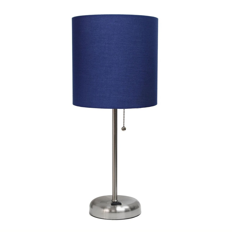 Creekwood Home Oslo 19.5" Outlet Base Standard Metal Table Desk Lamp - Brushed Steel/Navy Blue Shade - 9x9x15