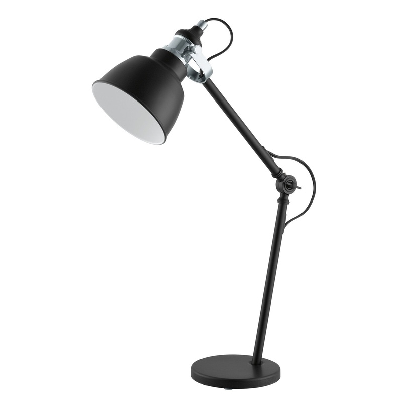 Eglo Thornford 1-Light Matte Black and Chrome Desk Lamp with Black Exterior White Interior