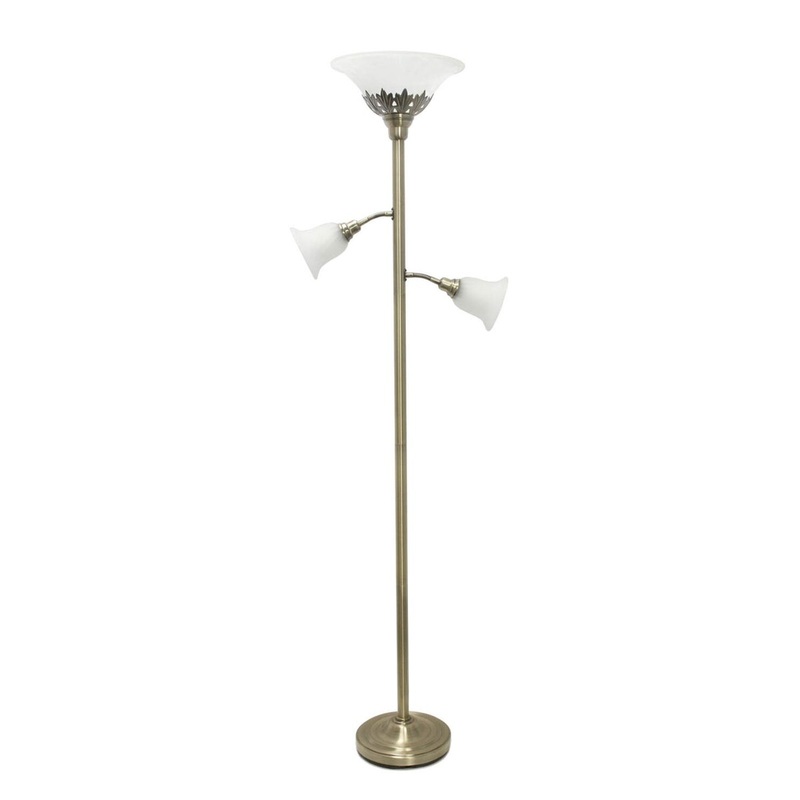 Elegant Designs 3 Light Floor Lamp Scalloped Glass, Antique Brass - 13"L x 21.5"W x 71"H,