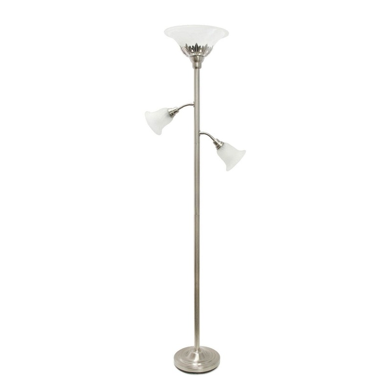 Elegant Designs 3 Light Floor Lamp with Glass Shades, Brushed Nickel - 13"L x 21.5"W x 71"H,