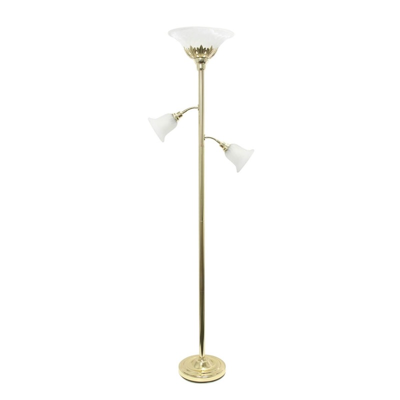 Elegant Designs 3 Light Floor Lamp with Scalloped Glass Shades, Gold - 13"L x 21.5"W x 71"H,