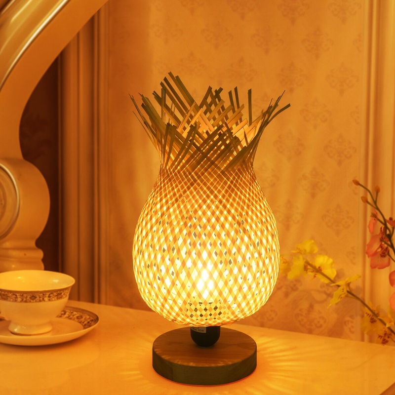 European Style Rubber Wood Table Lamp Woven Hotel Bedside Table Lamp