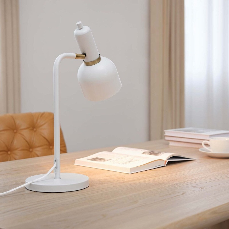 Harper 18" Matte White Desk Lamp with Matte Brass Accents - one size