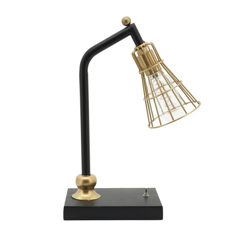 Industrial Metal Table Led Lamp, Black with Gold 14.0"H - 8.3" x 4.7" x 14.0"