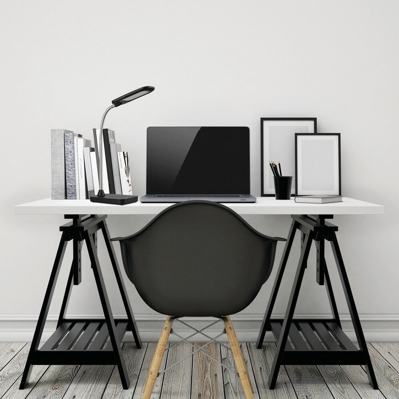 LED Integrated Desk Lamp, Black Finish, Chrome Gooseneck, 5 Watts