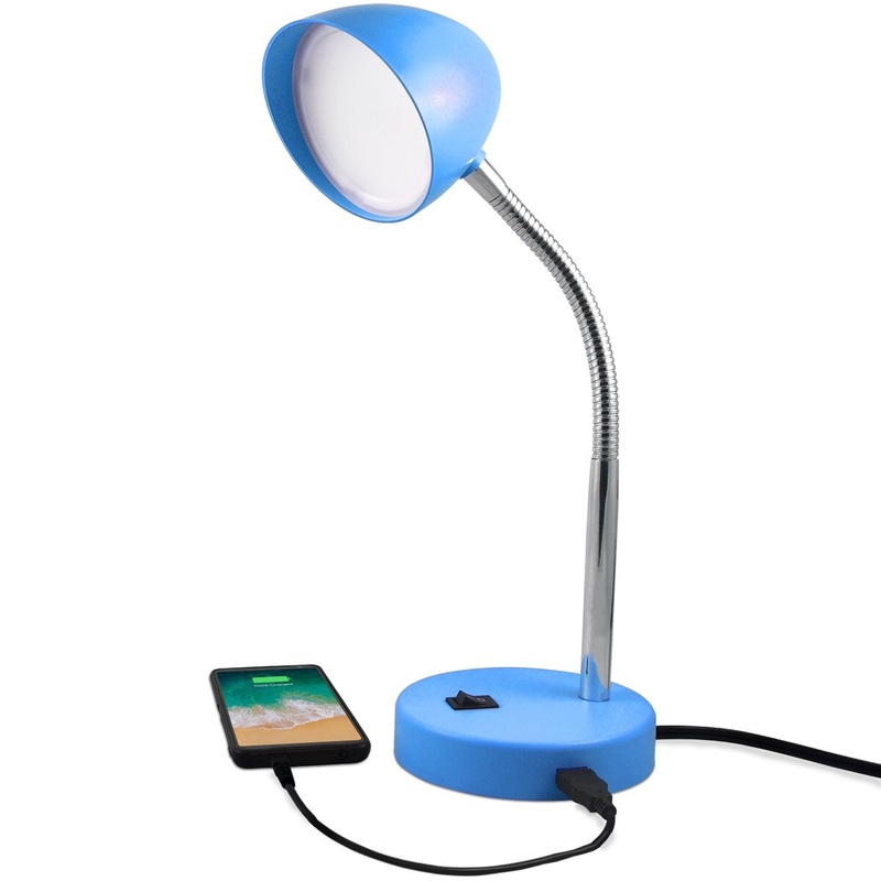 MaxLite LED Desk Lamp with USB Charging Port, Blue Desk Lamp, Adjustable Neck, On/Off Switch, Warm Gentle Light