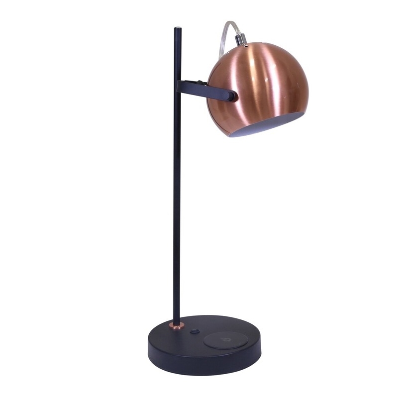 Metal 20" Task Lamp, Matte Black, W/Wireless Charger & Usb