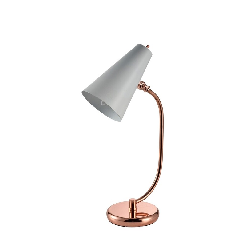 Metal Desk Lamp, White/Rose Gold, 20"