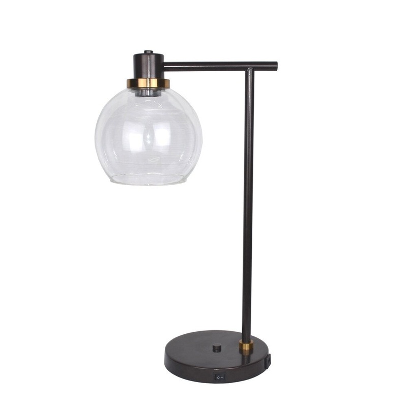 Metal Round Desk Lamp Usb Port, Bronze, 21" - bronze finish