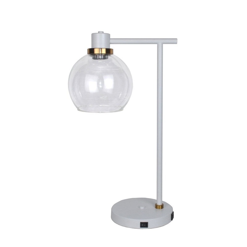 Metal Round Desk Lamp Usb Port, Matte White, 21"
