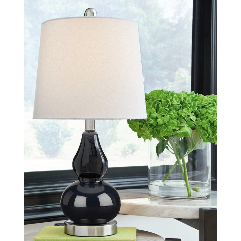 Navy Contemporary Table Lamp with Drum Shade Simple Design