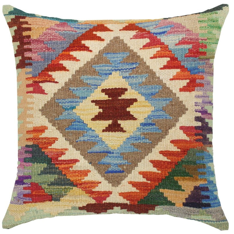 Bohemian Neva Hand-Woven Turkish Kilim Throw Pillow