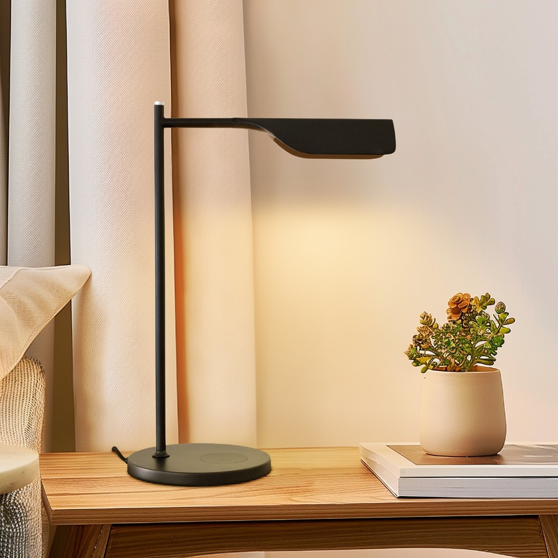 Brightech Leaf 16 in. Classic Black Dimmable LED Contemporary Desk Lamp with Wireless Charging Pad and Adjustable Lamp Head