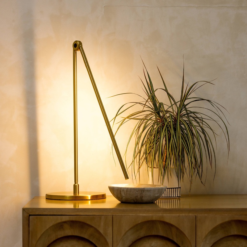 Brightech Libra 39 in. Antique Brass Dimmable LED Industrial Desk Lamp with USB Port and Adjustable Lamp Head