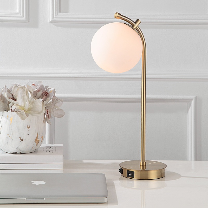Copper Grove Antique Gold Metal and White Glass Globe USB Desk Lamp
