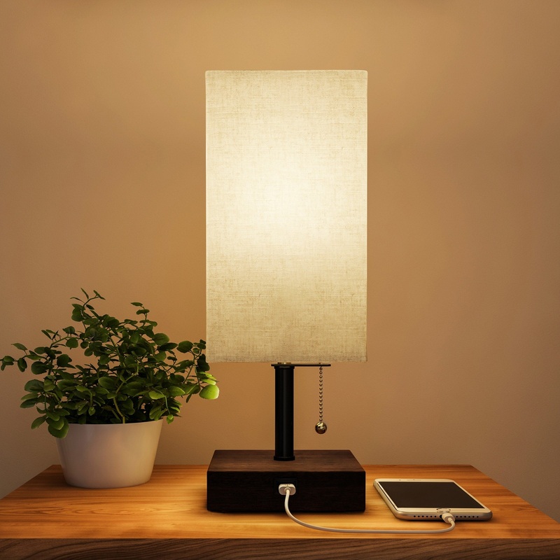 Lavish Home Rectangle Bedside Desk lamp with Charging outlet and USB