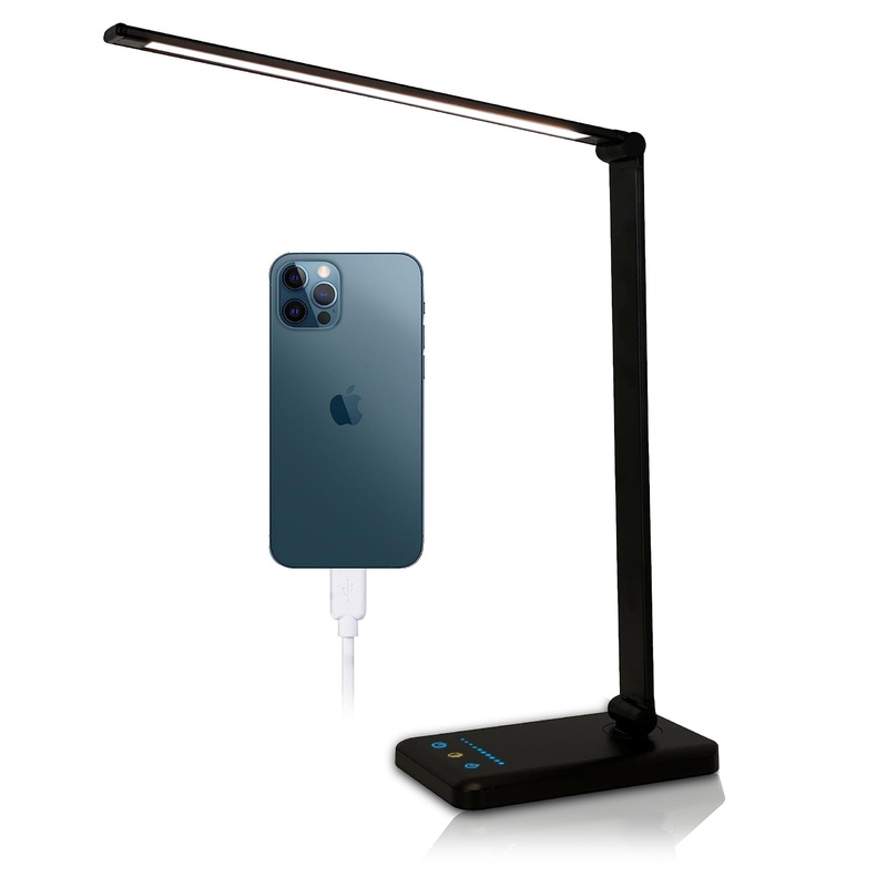 LED Desk Lamp with USB Charging Port Aluminum Construction (Black) - 16" x 7" x 4"