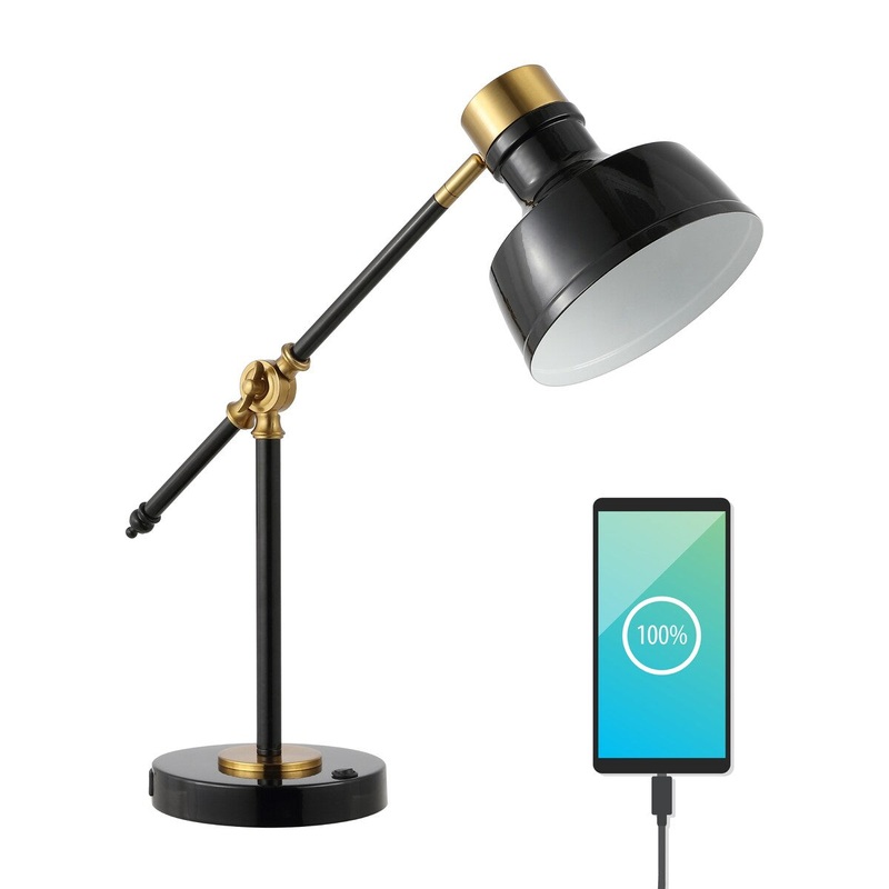 Odile 18.5" Classic Farmhouse Adjustable Cantilever LED Task Lamp with USB Charging Port, by JONATHAN Y