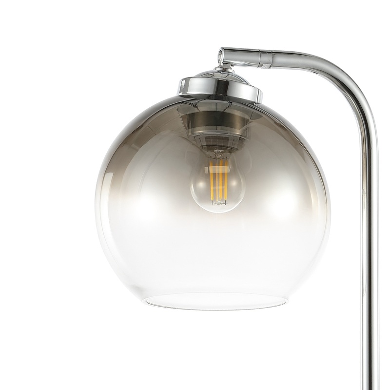 Penta 20" Industrial Contemporary Iron/Glass LED Task Lamp with USB Charging Port, Chrome/Smoke Gray by JONATHAN Y