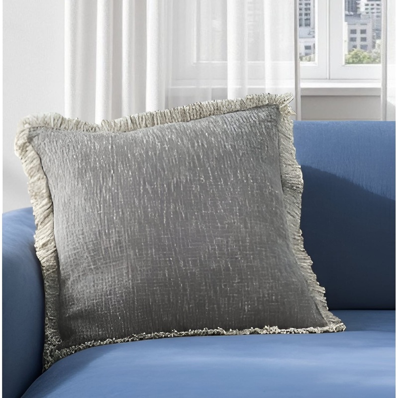 22" Charcoal Cotton Throw Pillow With Fringe