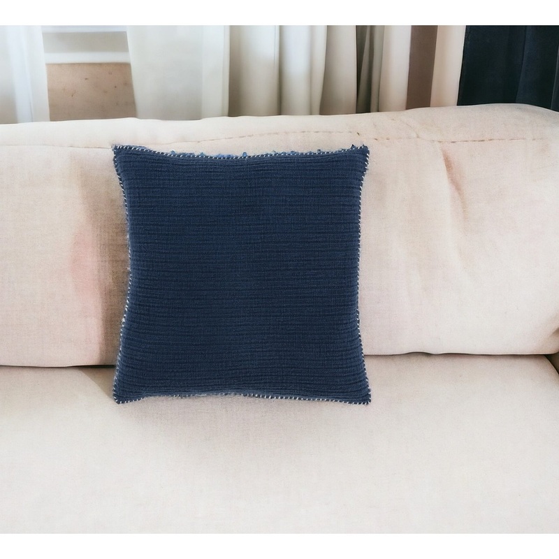 22" Navy Blue Striped Cotton Throw Pillow