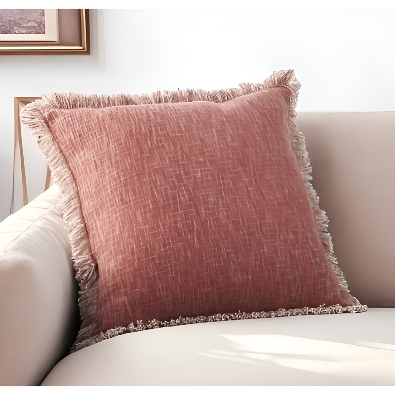 22" Rust Cotton Throw Pillow With Fringe
