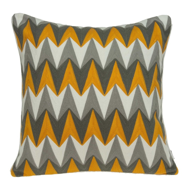20" x 7" x 20" Cool Transitional Gray and Orange Pillow Cover With Down Insert