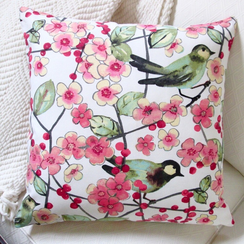 Artisan Pillows Indoor 20-inch In the Air Songbird and Pink Cherry Blossom Throw Pillow