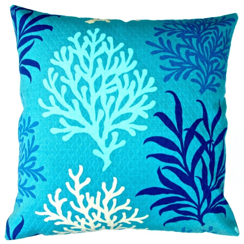 Artisan Pillows Indoor/ Outdoor 18-inch Modern Marine Blue and Ivory Coral Reef Beach House Coastal Living Decor Throw Pillow