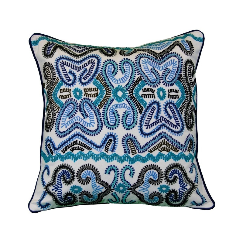 AM Home Blue Southwest Emb. Pillow, Feather Insert, 20" x 20"