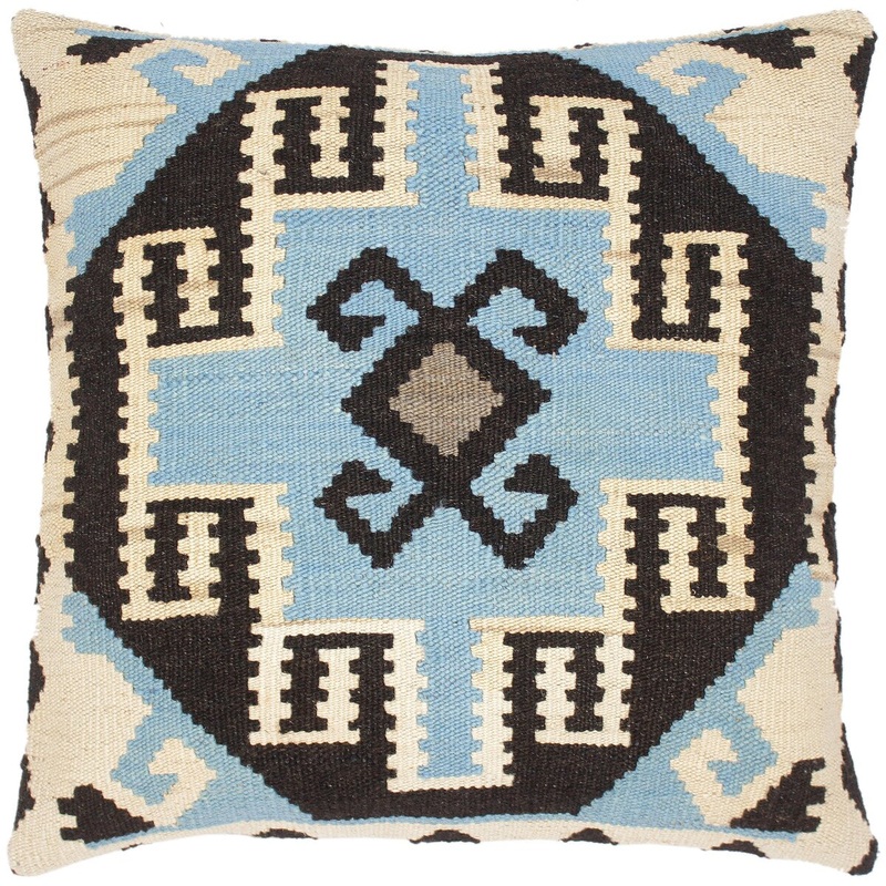Bohemian Raphael Hand-Woven Turkish Kilim Throw Pillow 20 in. x 20 in.