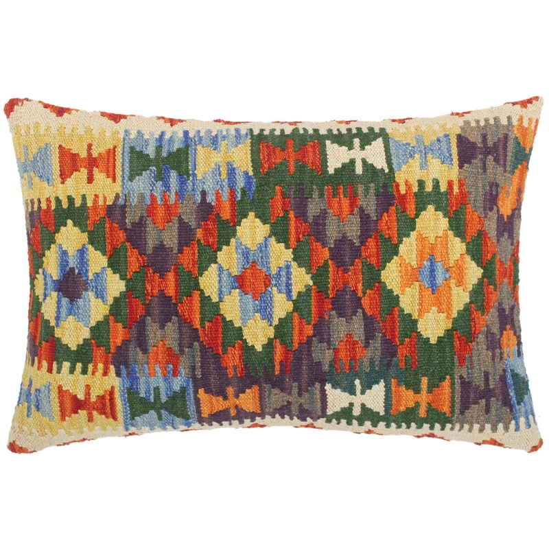 Bohemian Tessie Hand Woven Turkish Kilim Throw Pillow 23 in x 15 in