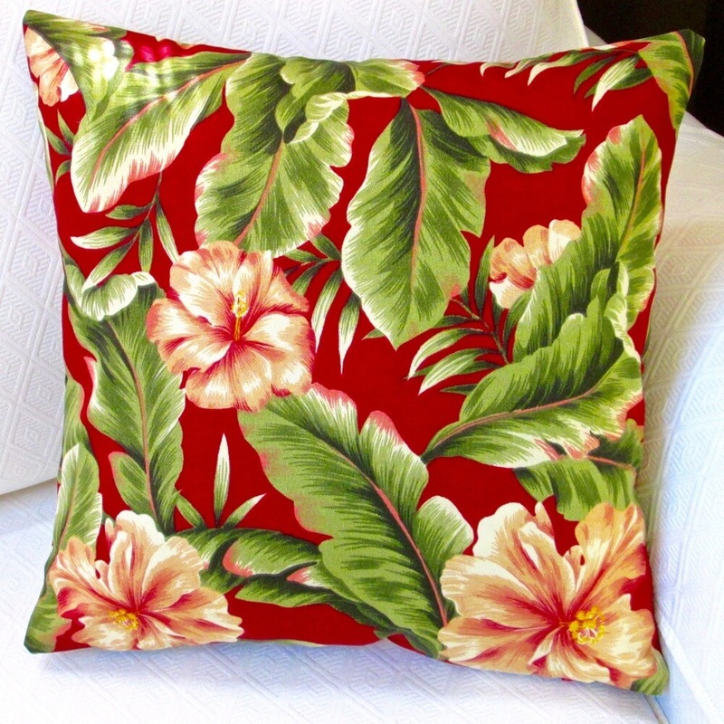 Artisan Pillows Indoor/ Outdoor 18-inch Red Hawaiian Tropical Island Beach Decor Hibiscus Flower Throw Pillow Cover (Set of 2)