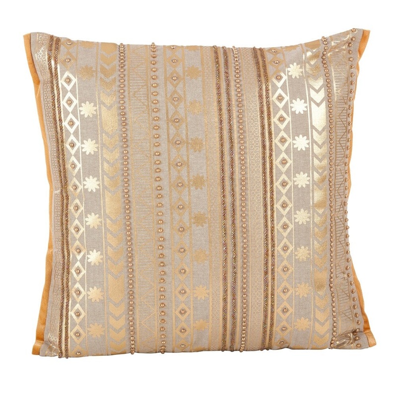 Beaded Aztec Design Accent Cotton Down Filled Throw Pillow