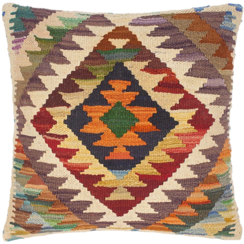 Bohemian Elin Hand-Woven Turkish Kilim Throw Pillow 18 in. x 18 in.