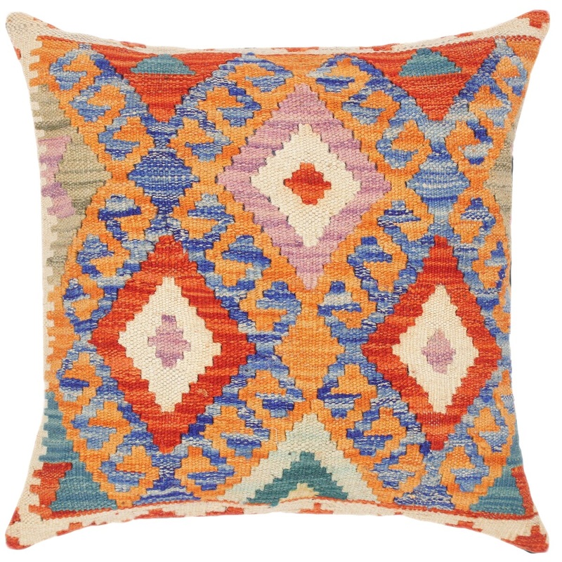 Bohemian Russell Hand-Woven Turkish Kilim Pillow -18 in. x 18 in.