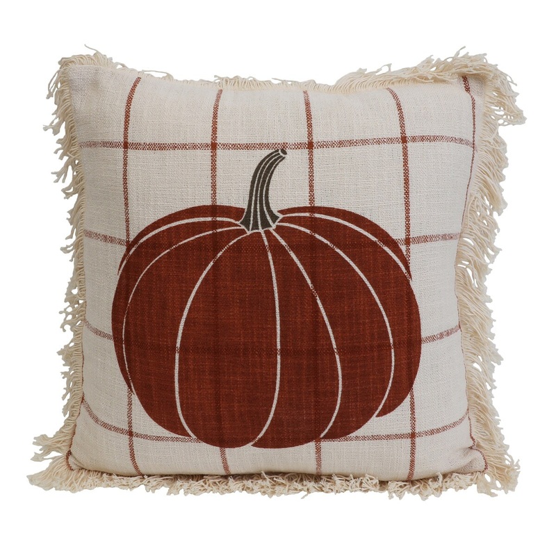 20x20 Caleb Pumpkin Stripe Fringe Pillow
