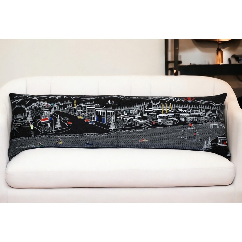 46" Black Bend Nighttime Skyline Lumbar Decorative Pillow