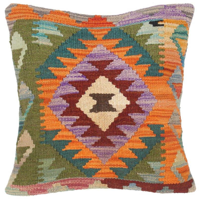 Bohemian Darin Hand-Woven Turkish Kilim Throw Pillow 16 in. x 16 in.