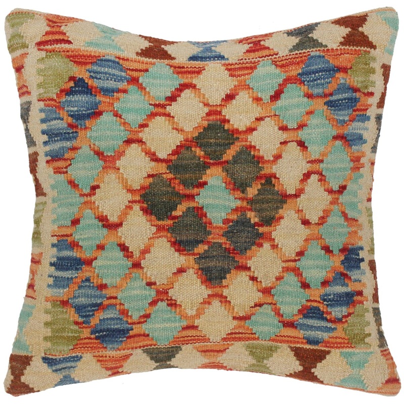 Bohemian Kelsie Hand-Woven Turkish Kilim Pillow 17 in. x 18 in.