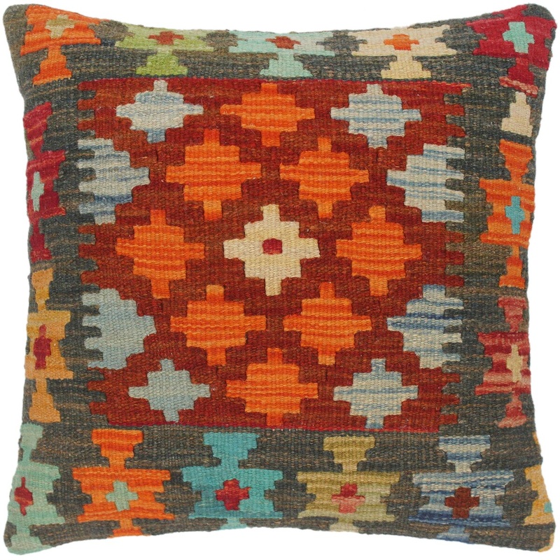 Bohemian Kenna Hand-Woven Turkish Kilim Pillow 18 in. x 18 in.