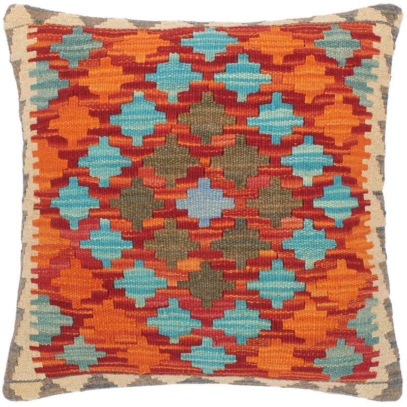 Bauhaus Dorie Hand-Woven Turkish Kilim Throw Pillow 18 in. x 18 in.