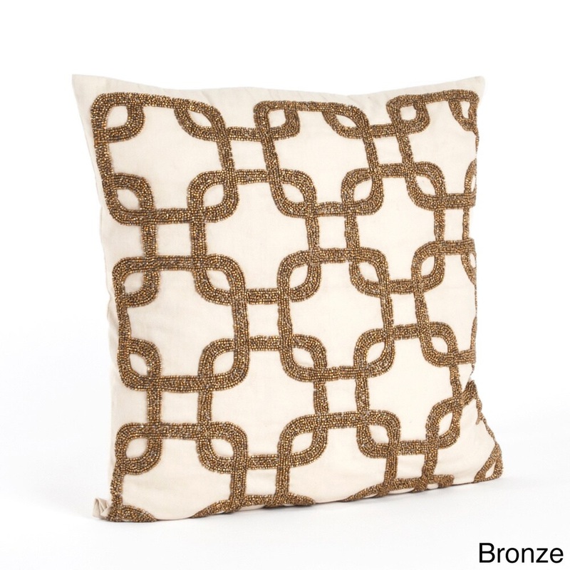 Beaded Design Down Filled 18-inch Throw Pillow