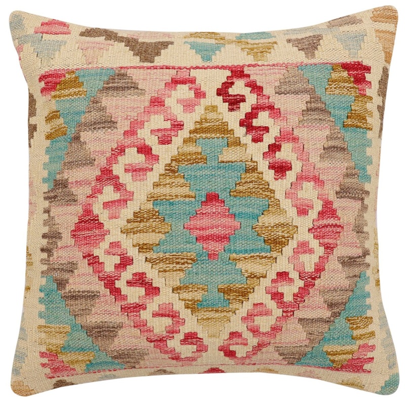 Bohemian Calkins Turkish Hand-Woven Kilim Pillow - 18'' x 18''