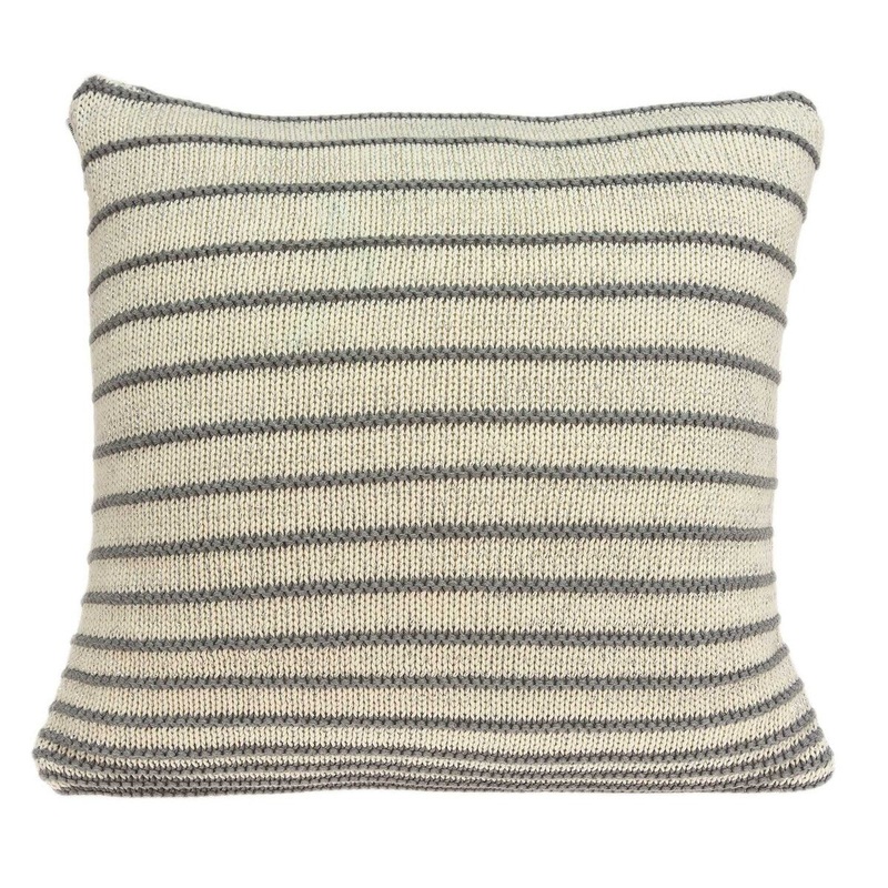 20" x 7" x 20" Transitional Striped Tan Pillow Cover With Down Insert