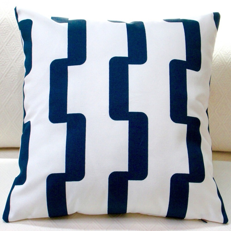Artisan Pillows Indoor/Outdoor 18-inch Rhyme Stripe in Navy Blue Modern Geometric Stripe Throw Pillow Cover (Set of 2)
