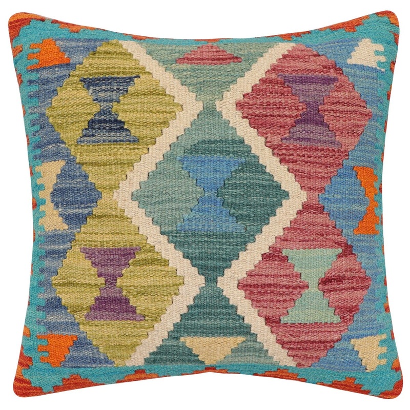 Bohemian Hardie Turkish Hand-Woven Kilim Pillow - 18'' x 18''