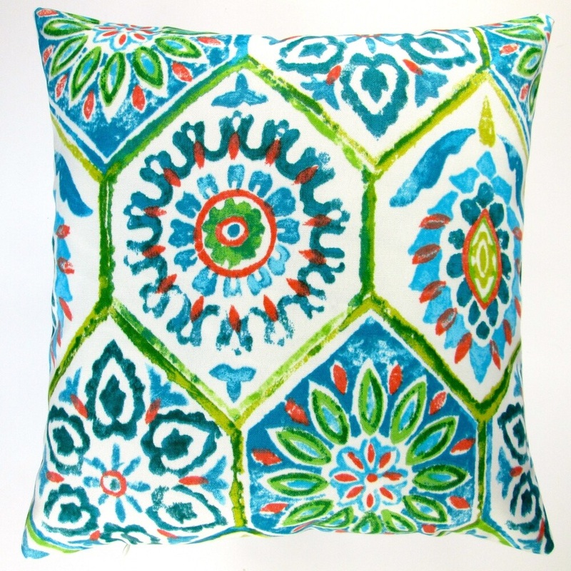 Artisan Pillows Outdoor 18-inch Lime Green Blue Modern Abstract Geometric Caribbean Beach Style Throw Pillow Cover (Set of 2)