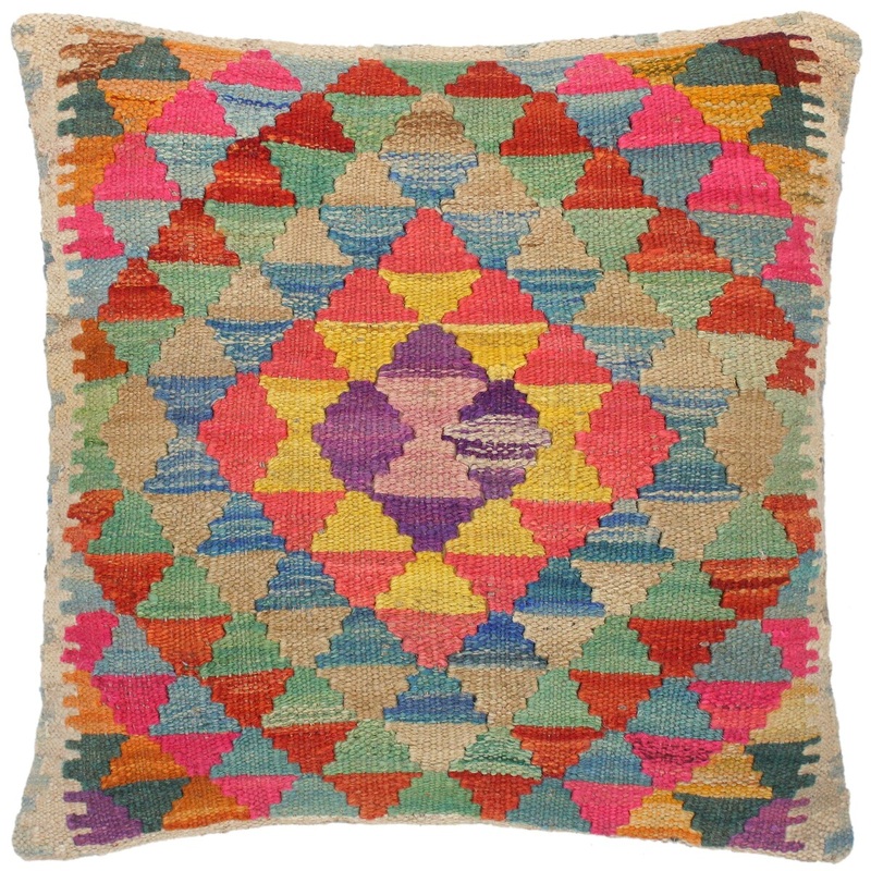 Bauhaus Kara Hand-Woven Turkish Kilim Throw Pillow 18 in. x 18 in.